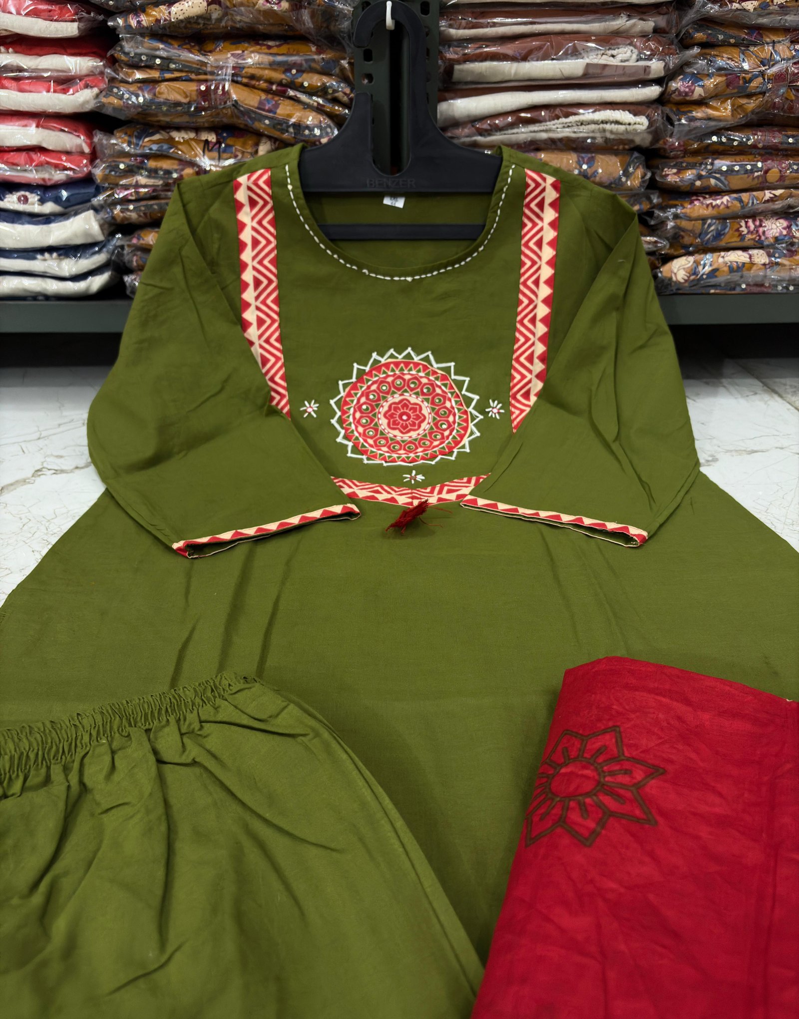 Green Handwork Cotton Suit Set